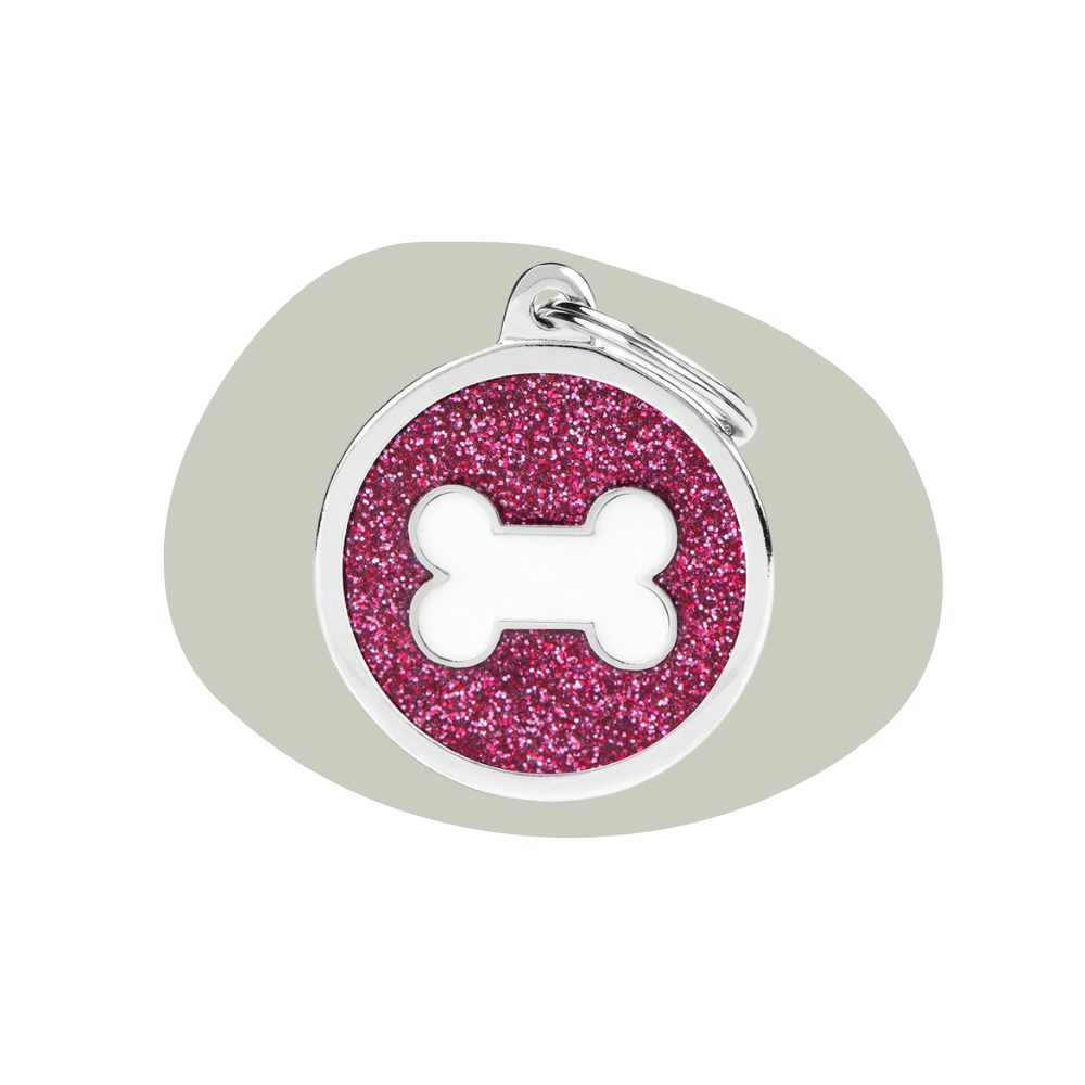 Hondenpenning Shine groot rondje bot pink