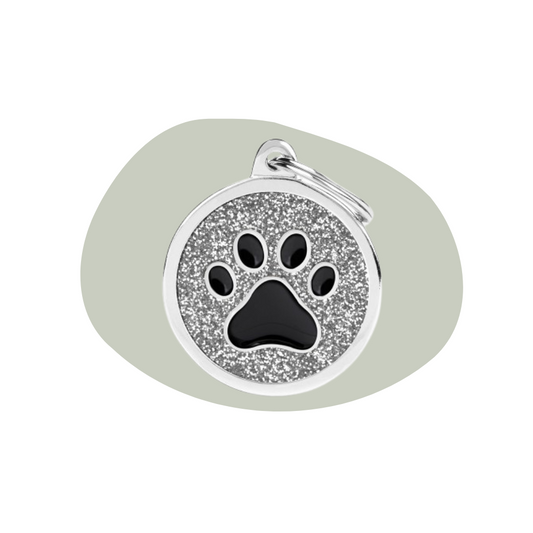 Hondenpenning Shine grijze glitter poot