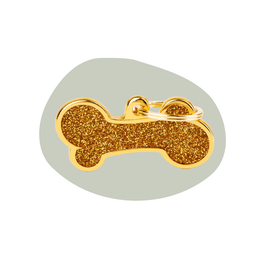 Hondenpenning Shine groot glitter bot goud