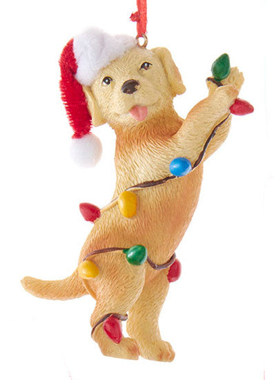 Decoratie - Gele Labrador met kerstlampjes