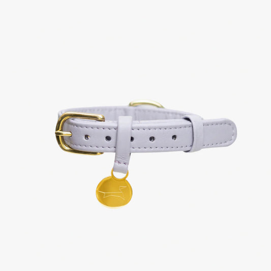 The Dog Musthaves - Hondenhalsband echt leer met naam penning - Lila