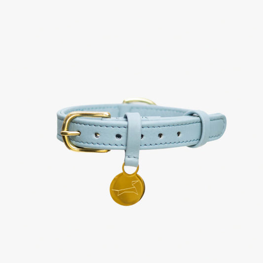 The Dog Musthaves - Hondenhalsband echt leer met naam penning - Blauw