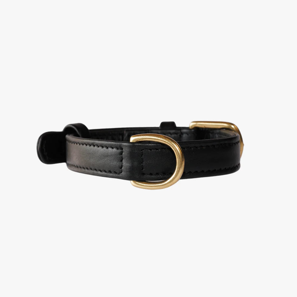 The Dog Musthaves - Hondenhalsband echt leer met naam penning - Zwart