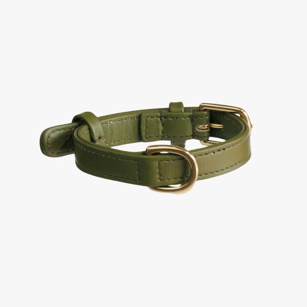 The Dog Musthaves - Hondenhalsband echt leer met naam penning - Groen