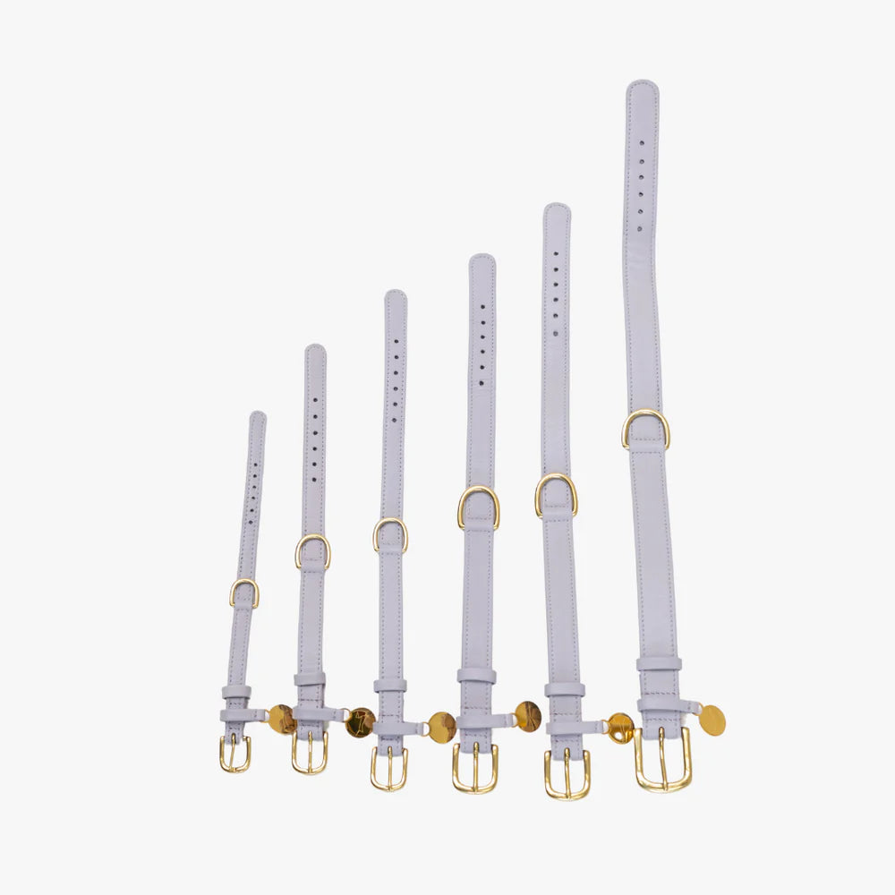 The Dog Musthaves - Hondenhalsband echt leer met naam penning - Lila