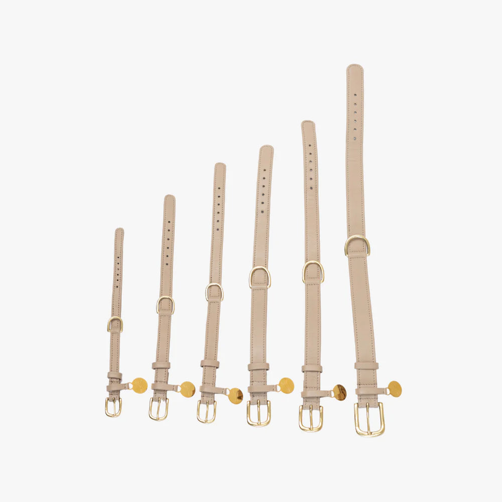 The Dog Musthaves - Hondenhalsband echt leer met naam penning - Taupe