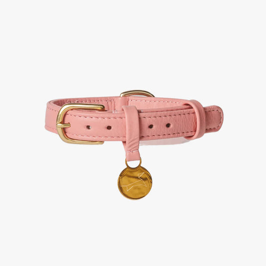 The Dog Musthaves - Hondenhalsband echt leer met naam penning - Roze