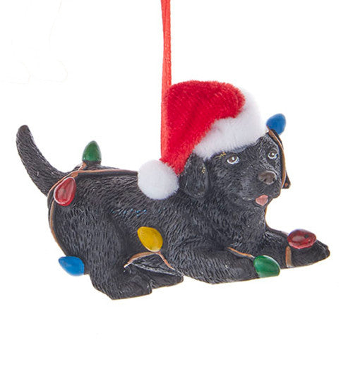 Decoratie - Zwarte Labrador met kerstlampjes